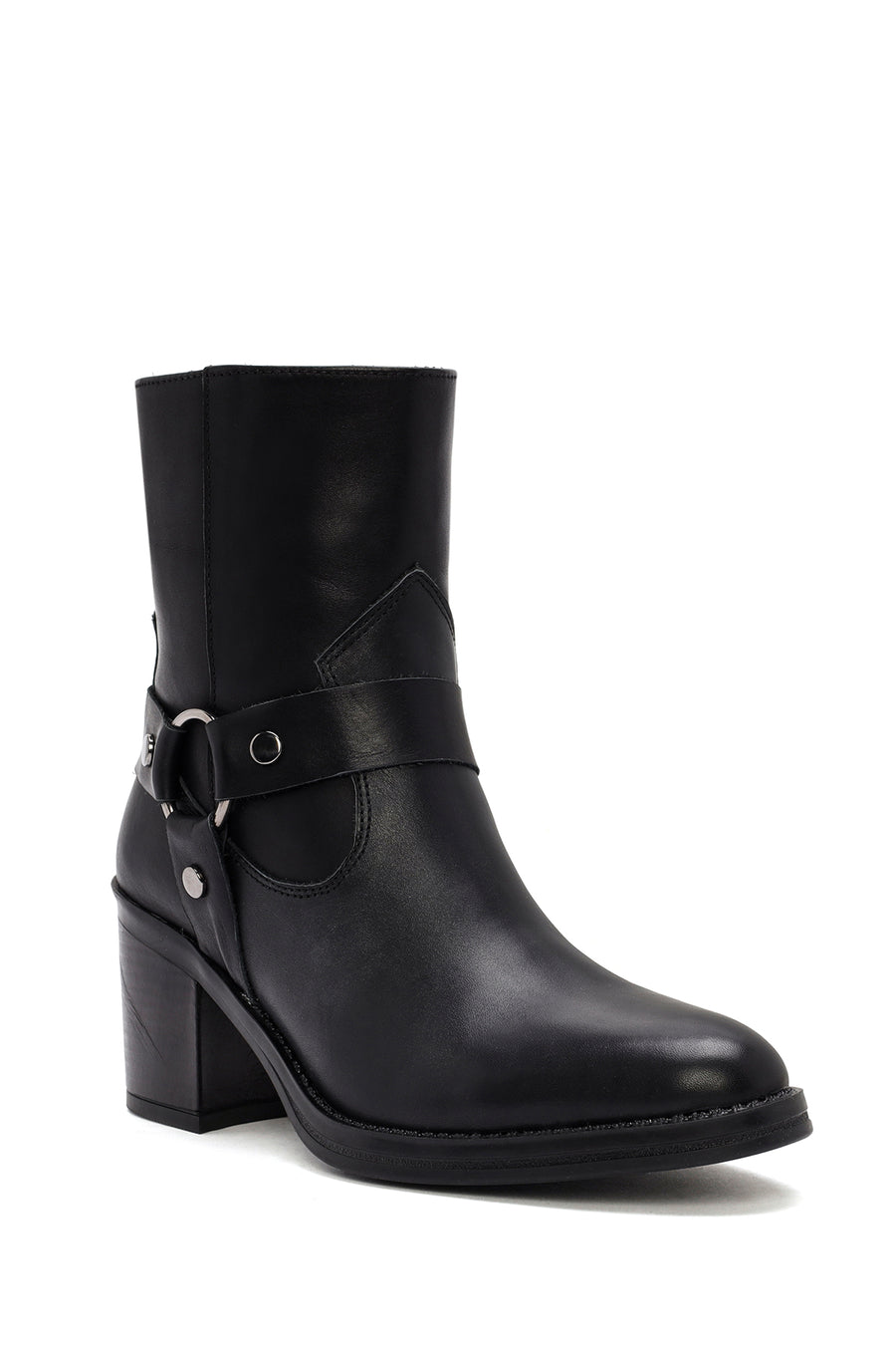 Women's Black Heeled Zippered Leather Boots