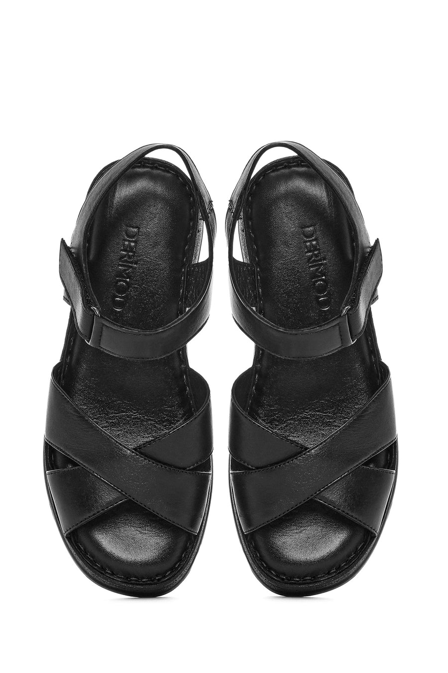 Kadın Siyah Bilekten Bantlı Kalın Tabanlı Deri Comfort Sandalet
