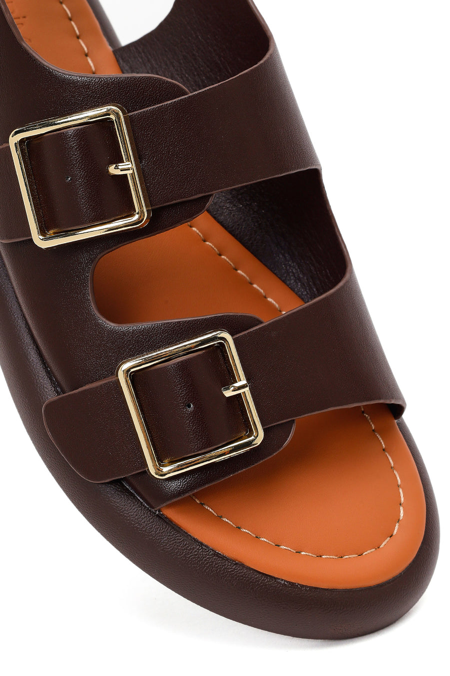 Women's Brown Double Buckle Sandals