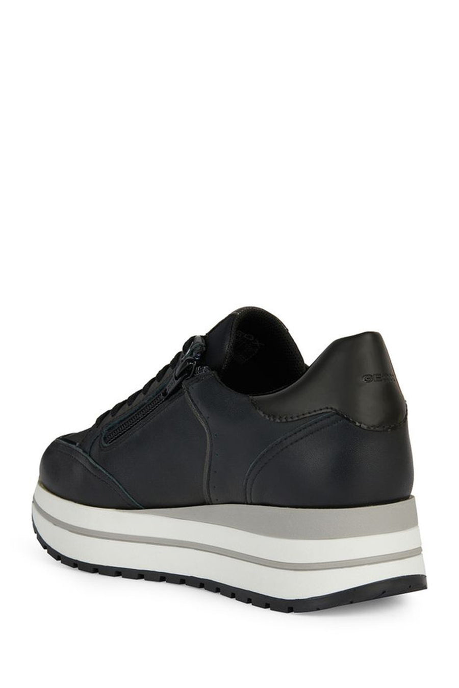 Geox Women's Black Kency Thick Sole Lace-Up Leather Sneaker