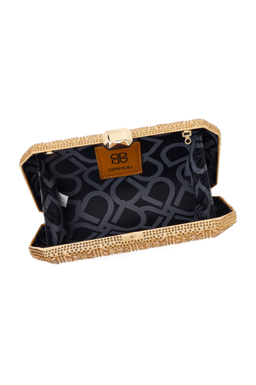 Woman Gold Long Chain Strap Embellished Mini Box Evening Bag
