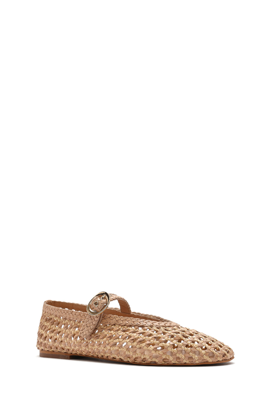 Women's Beige Buckled Straw Leather Ballerinas