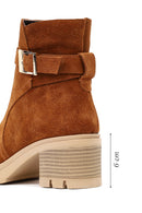 Women's Tan Thick Heeled Zippered Suede Leather Boot | Derimod