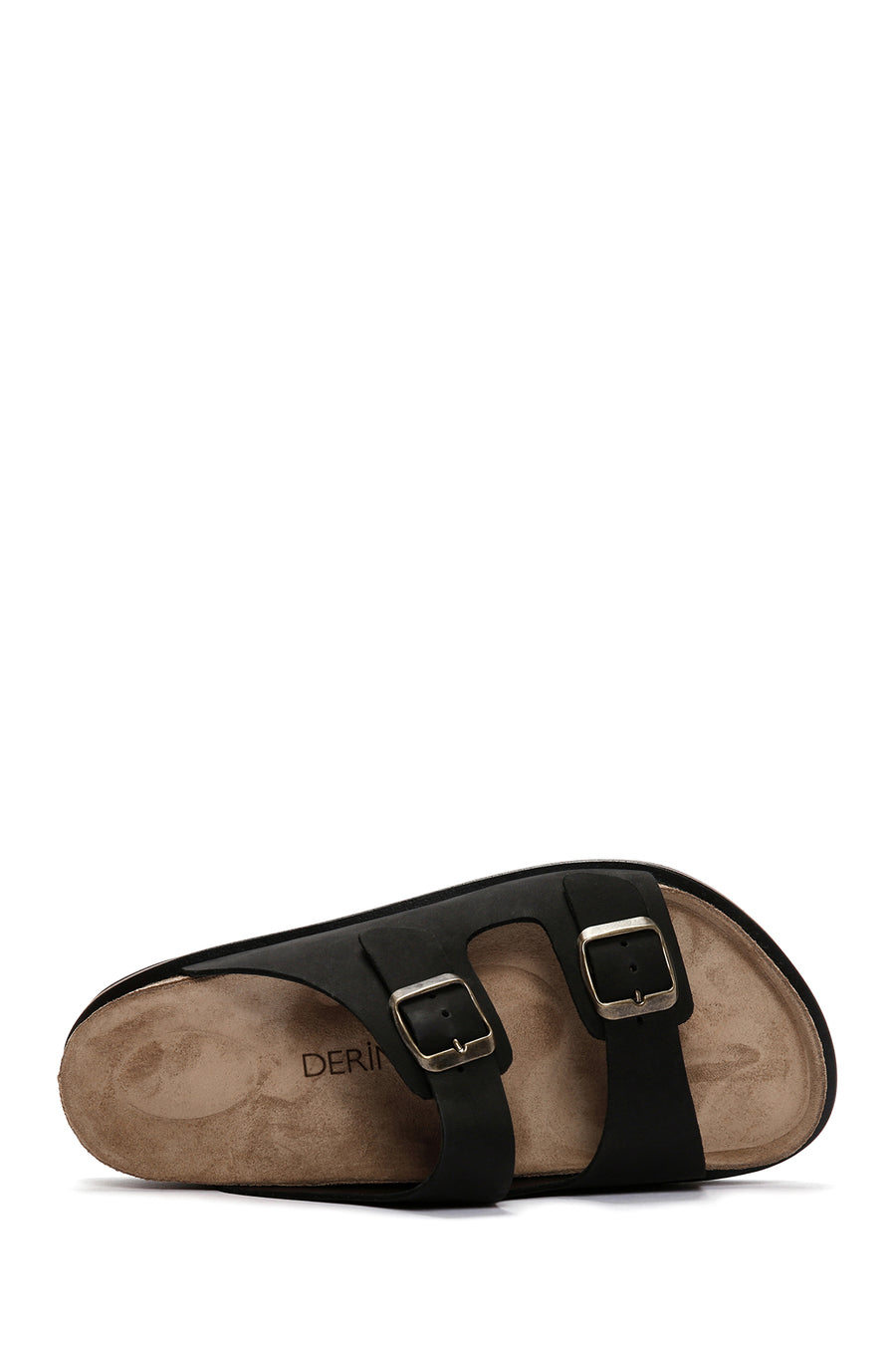 Men's Black Buckled Nubuck Leather Slippers