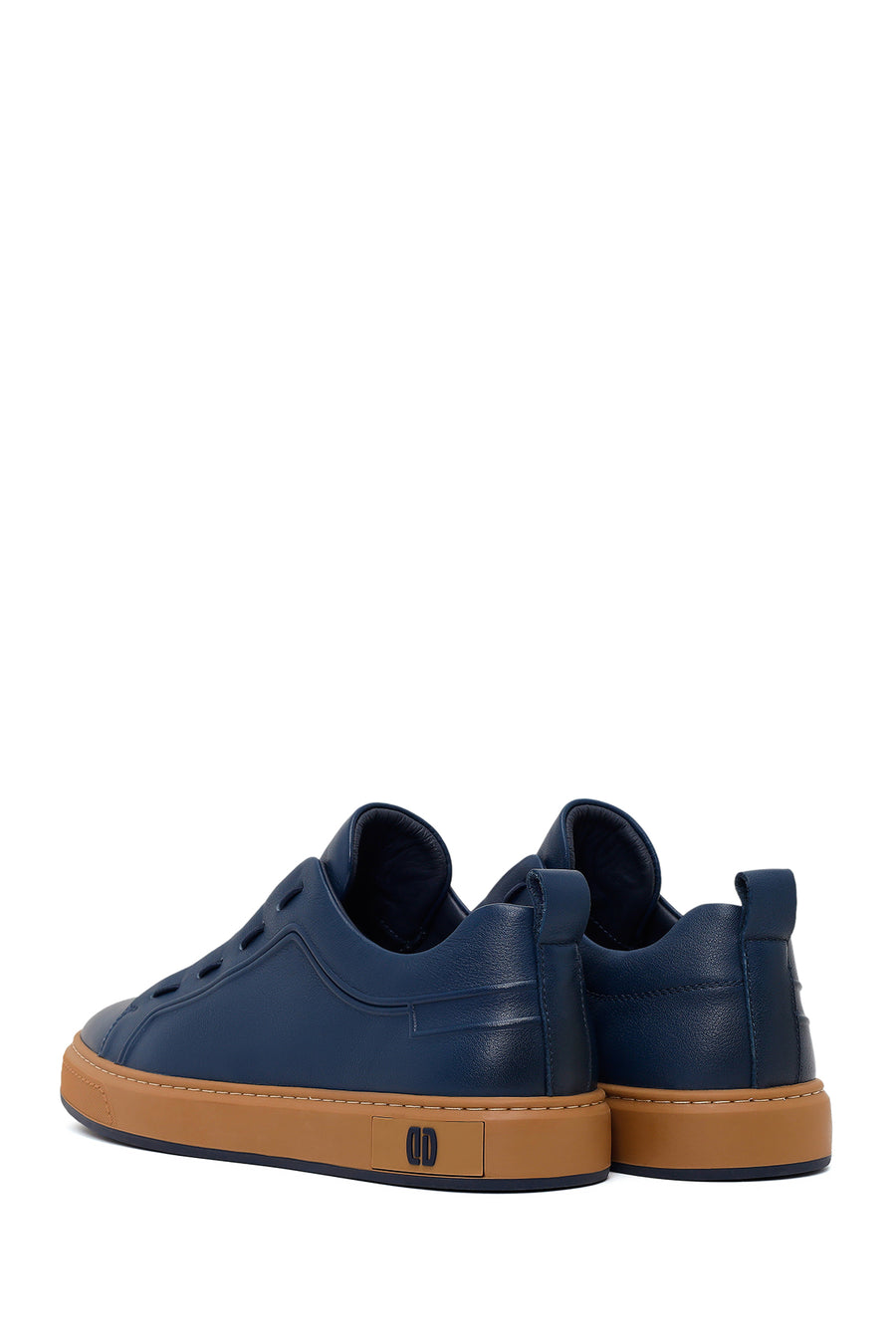 Erkek Lacivert Bağcıklı Deri Sneaker