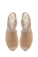 Women's Beige Suede Leather Espadrille | Derimod