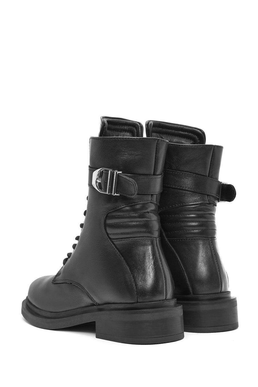 Woman Black Zippered Leather Postal Boots