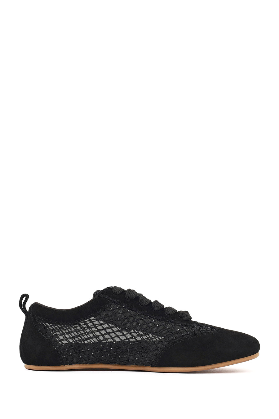 Kadın Siyah Bağcıklı Taşlı Süet Deri Sneaker 26PFD431810 | Derimod