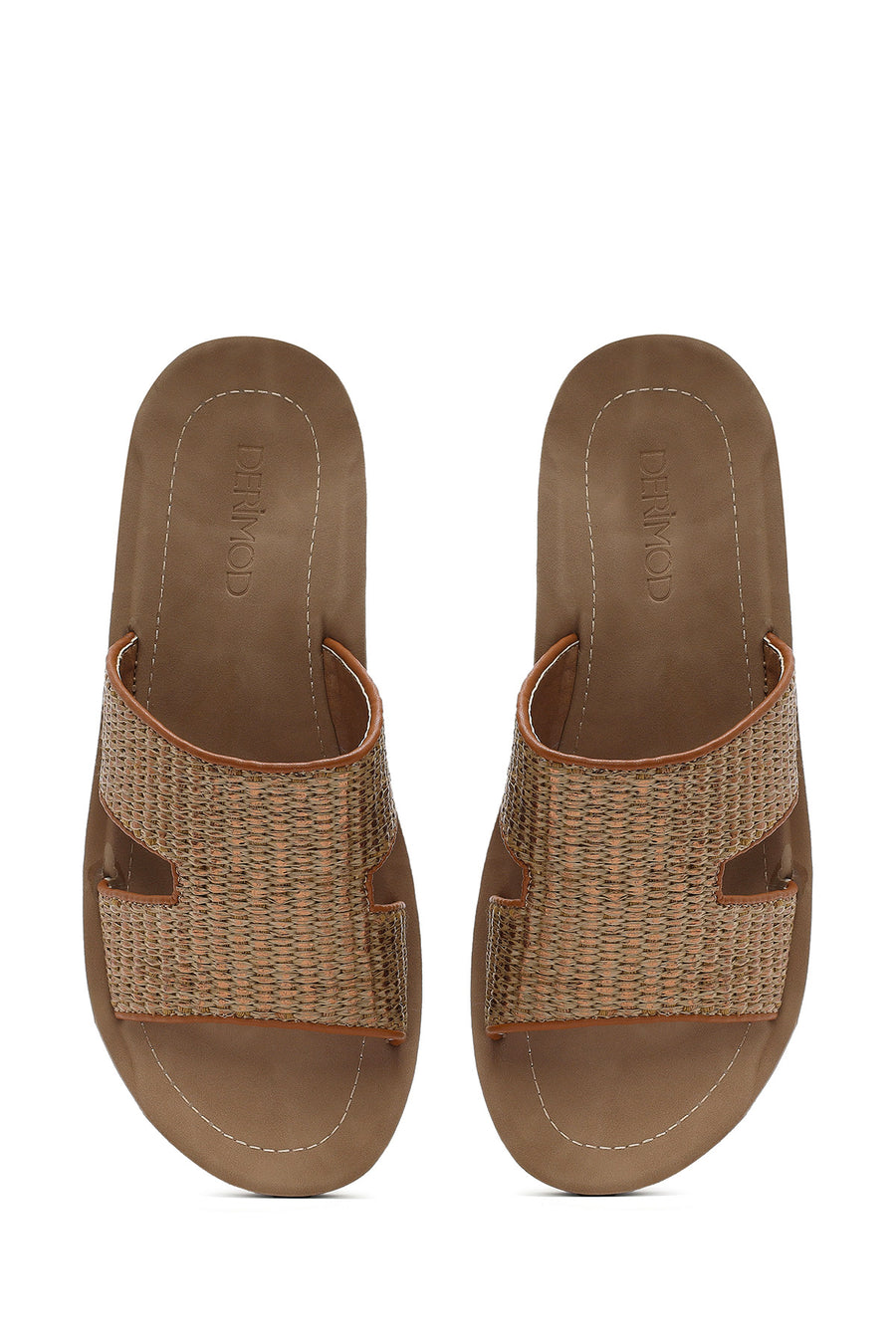 Women's Tan Straw Slippers
