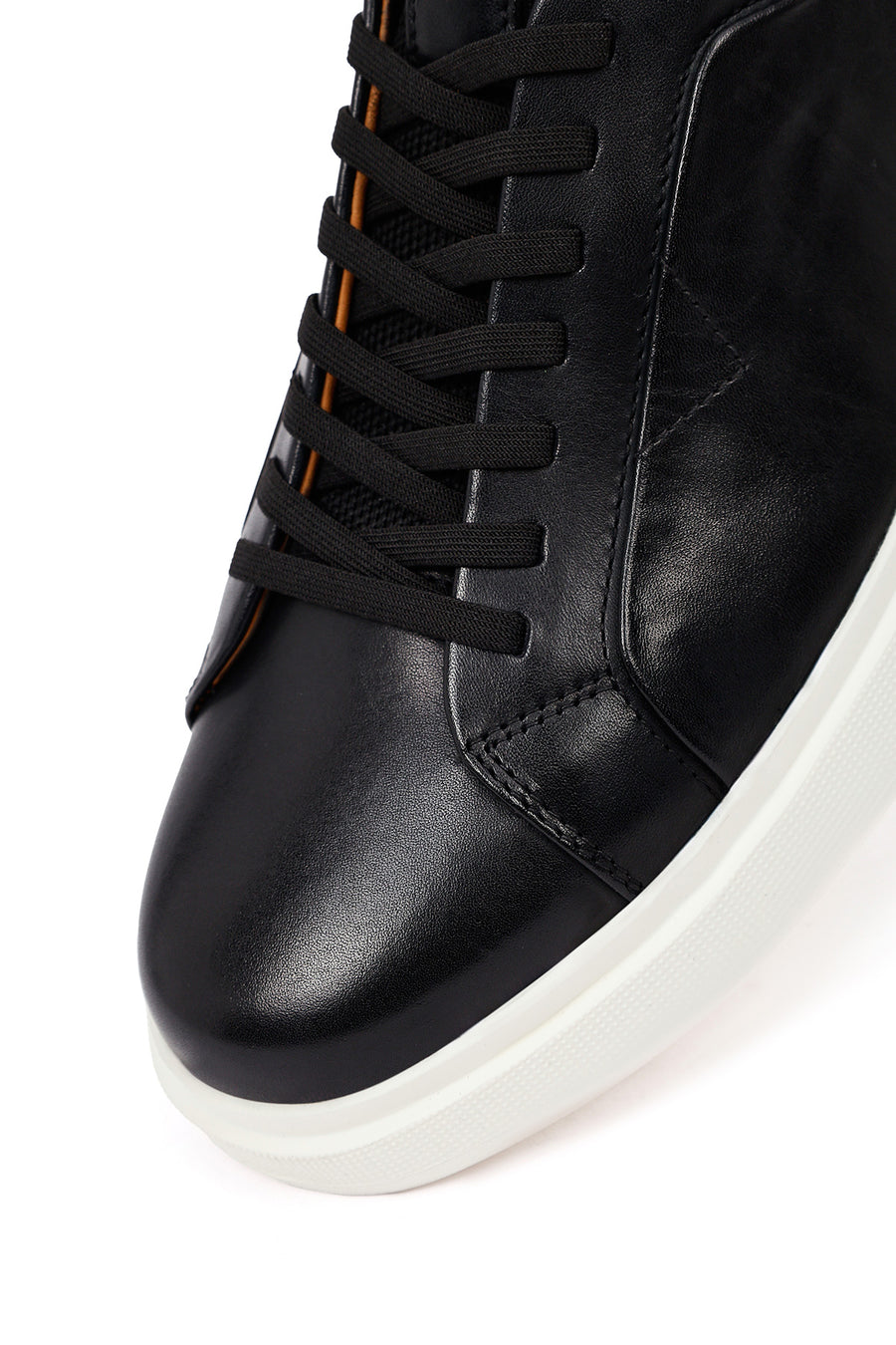 Erkek Siyah Bağcıklı Kalın Tabanlı Deri Sneaker