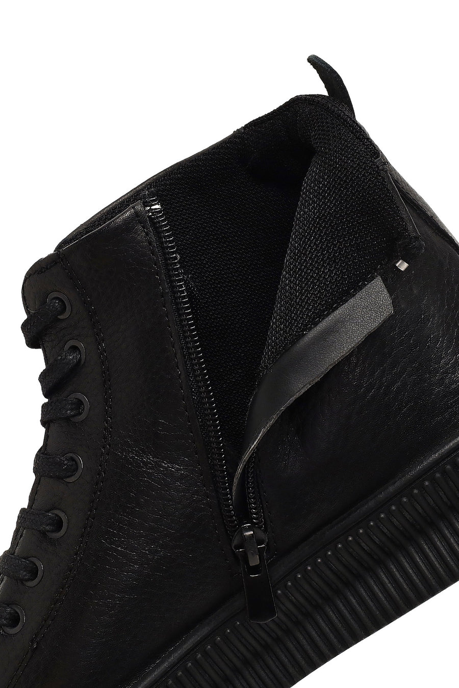 Male Black Lace-Up Zip Closure Leather Sport Boots