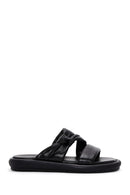 Women's Black Leather Comfort Slippers | Derimod