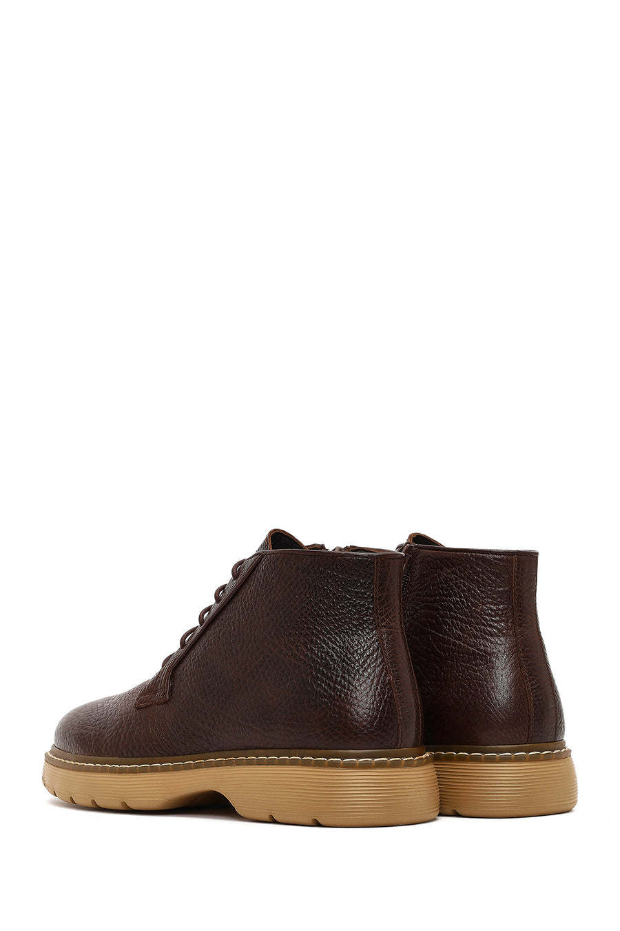 Men's Brown Lace-Up Zipper Leather Casual Boot