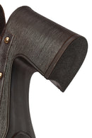 Woman Brown Ankle-Buckle Thick-Heel Suede Leather Sandals | Derimod