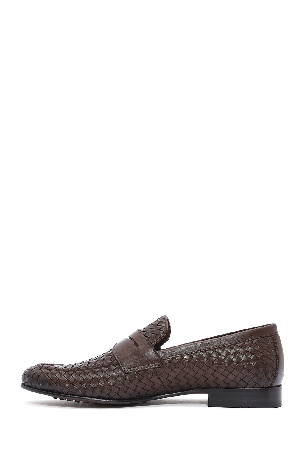 Erkek Kahverengi Örgü Deri Klasik Loafer