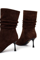 Woman Brown Thin-Heeled Suede Boots | Derimod