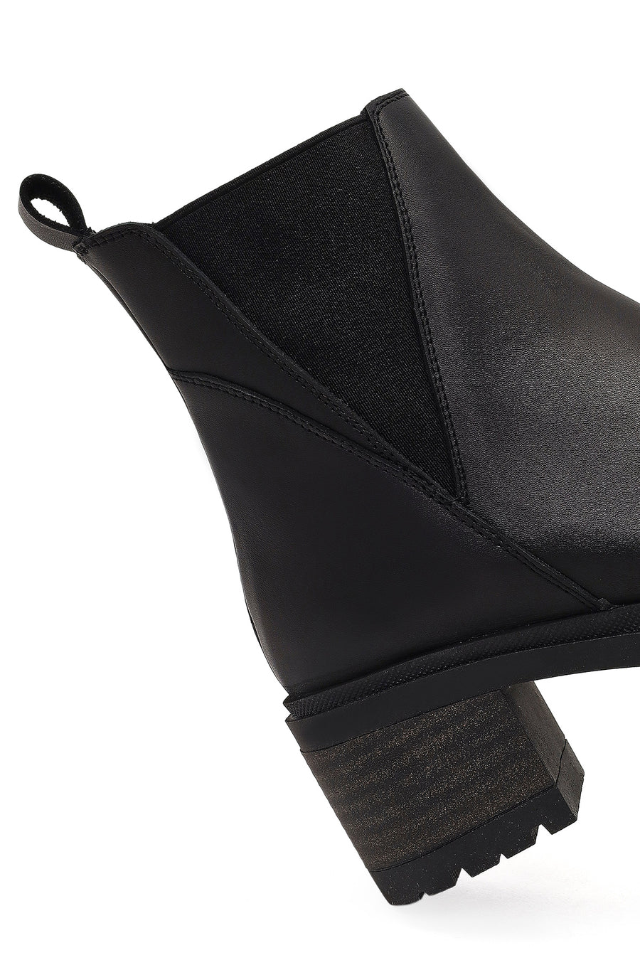 Women's Black Zippered Thick Heeled Leather Boot