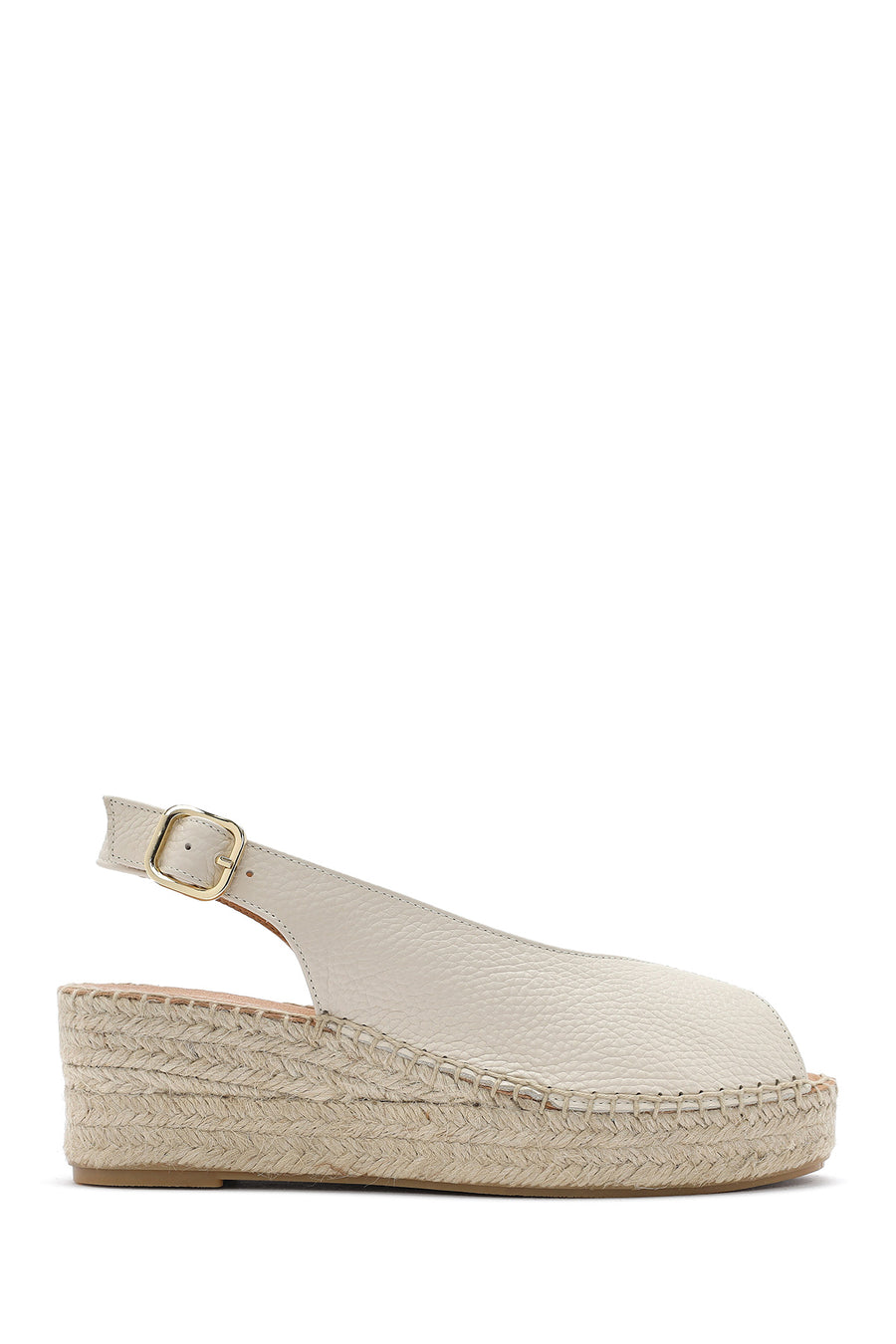 Women's Cream Ankle Buckle Wedge Heel Leather Espadrille Sandals 25SFD45766F | Derimod