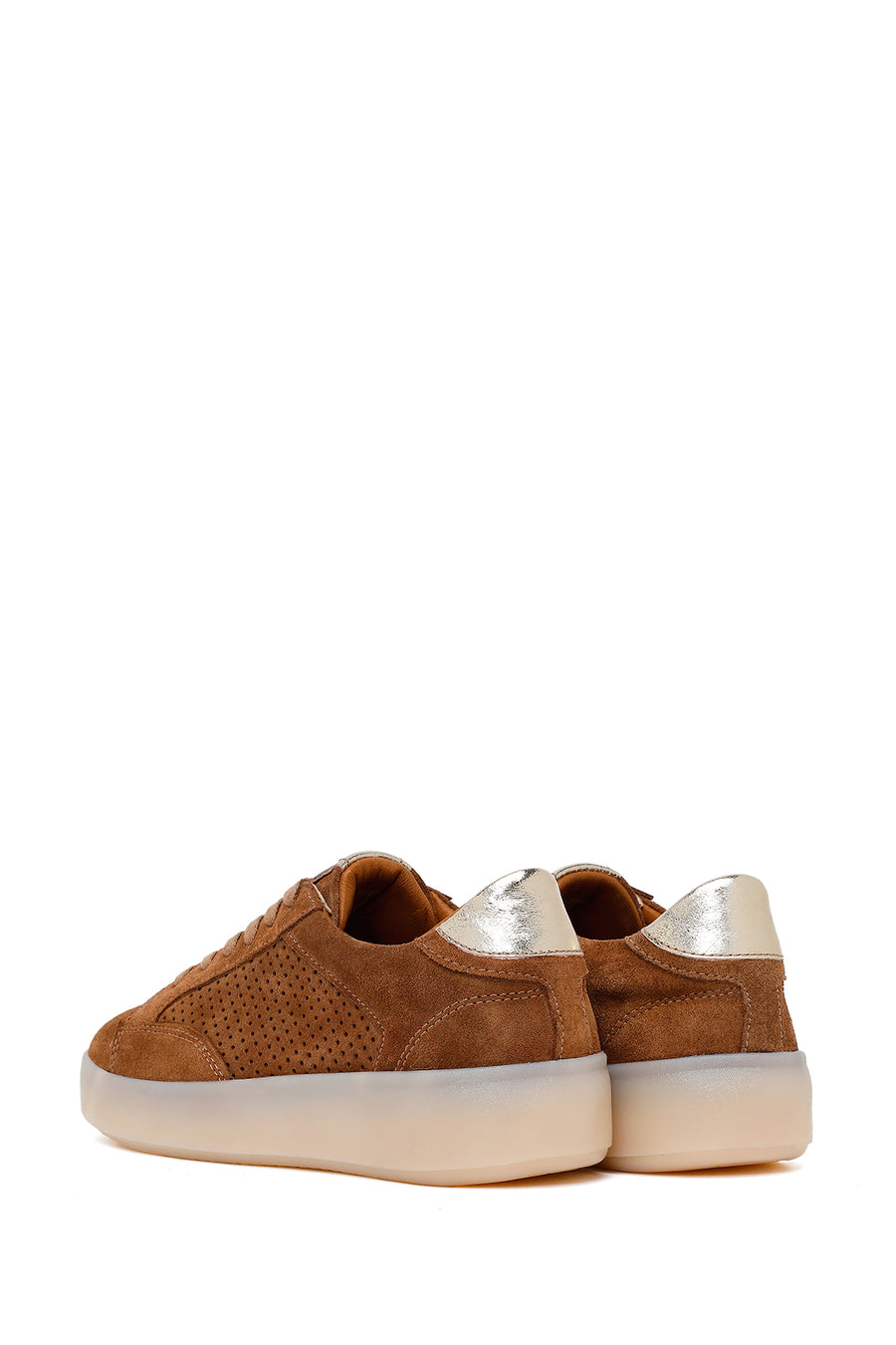 Woman Tan Lace-Up Suede Leather Sneaker