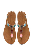 Women's Beige Flip Flop Sandals with Stones | Derimod