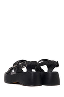Women's Black Double Buckle Thick-Soled Braided Sandals | Derimod