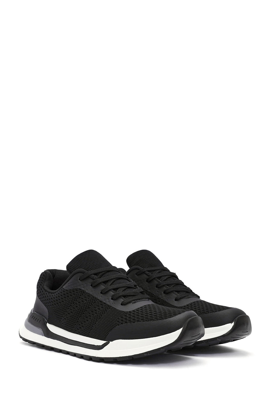 Men's Black Lace-Up Fabric Sneakers