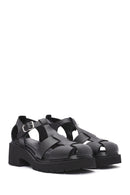 Kadın Siyah Bilekten Bağlamalı Kalın Topuklu Deri Sandalet | Derimod