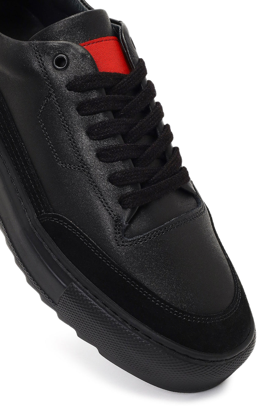 Men's Black Lace-Up Thick-Soled Leather Sneaker