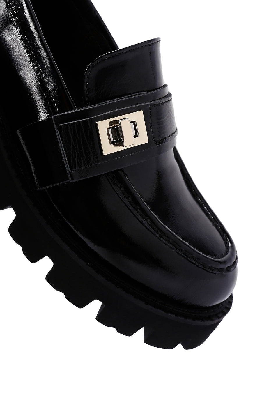 Women's Black Leather Thick Soled Patent Leather Casual Loafer