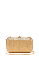 Woman Gold Long Chain Strap Embellished Mini Box Evening Bag | Derimod