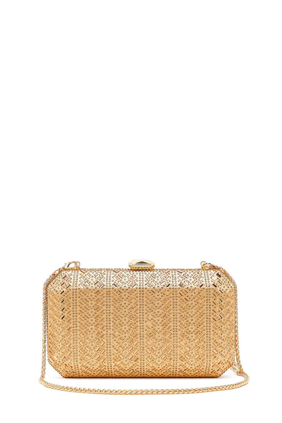 Woman Gold Long Chain Strap Embellished Mini Box Evening Bag AB24000560 | Derimod