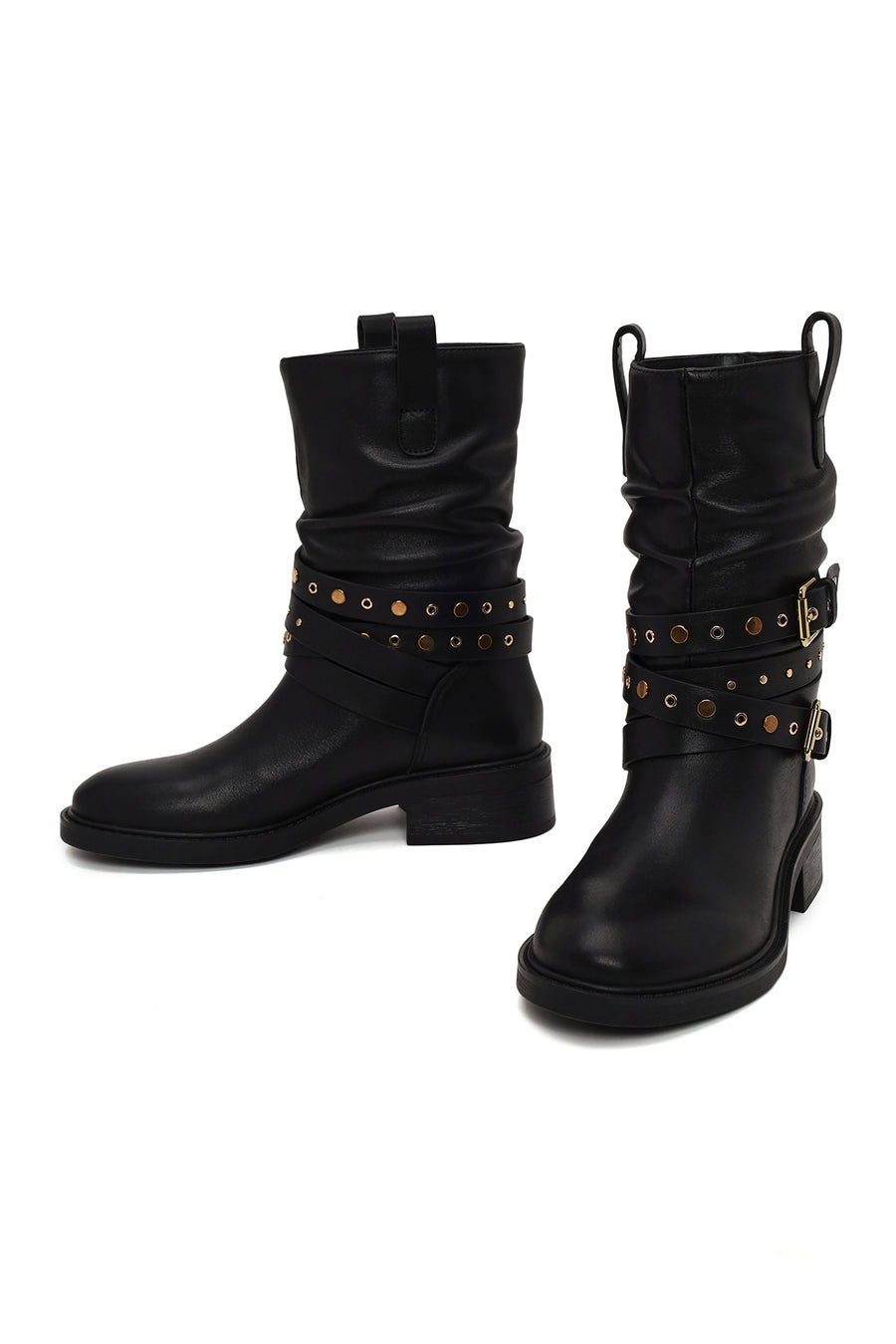 Woman Black Leather Biker Boots