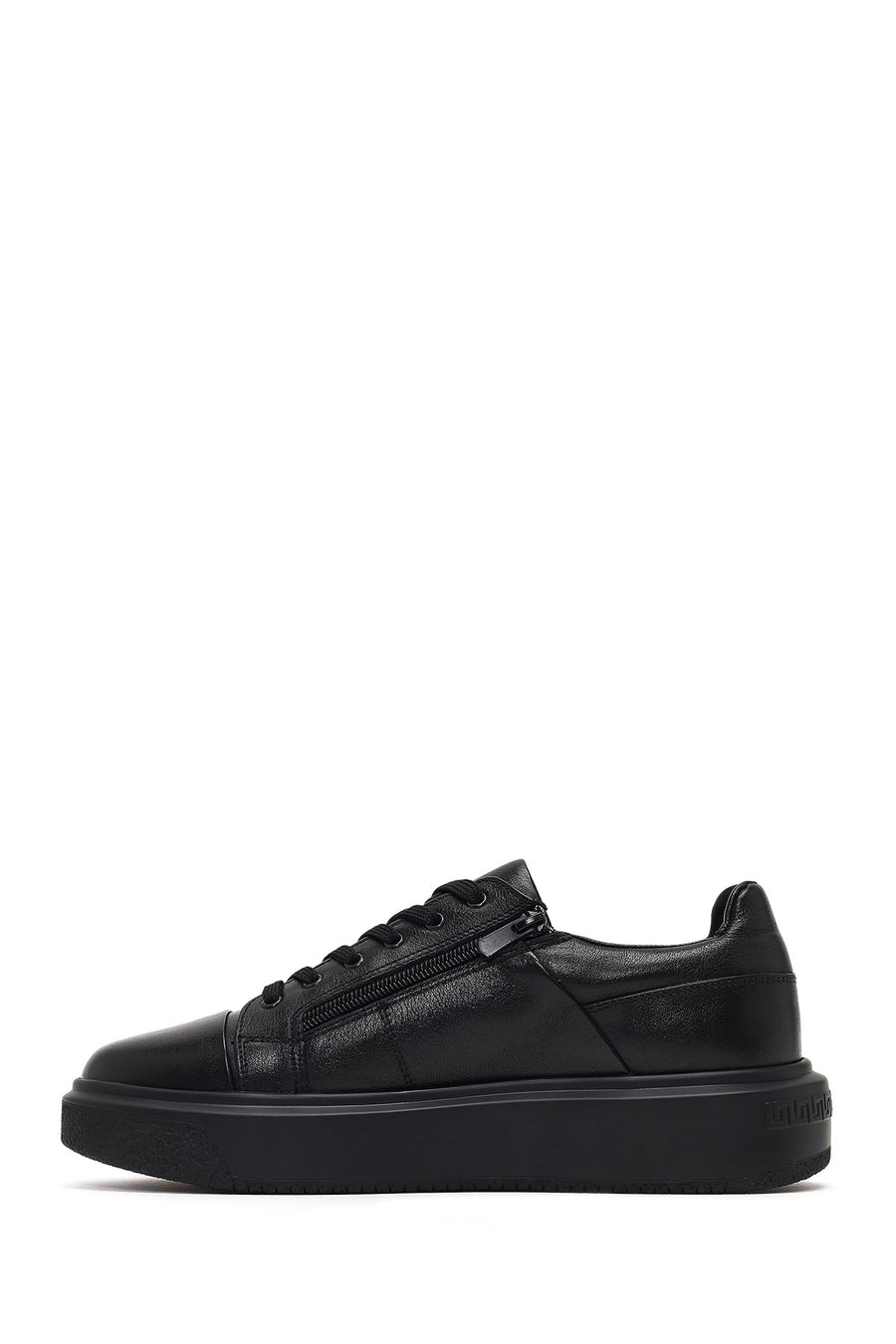 Men's Black Lace-Up Thick-Soled Leather Sneaker