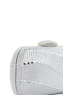 Women's Silver Long Chain Strap Stone Mini Box Evening Bag | Derimod