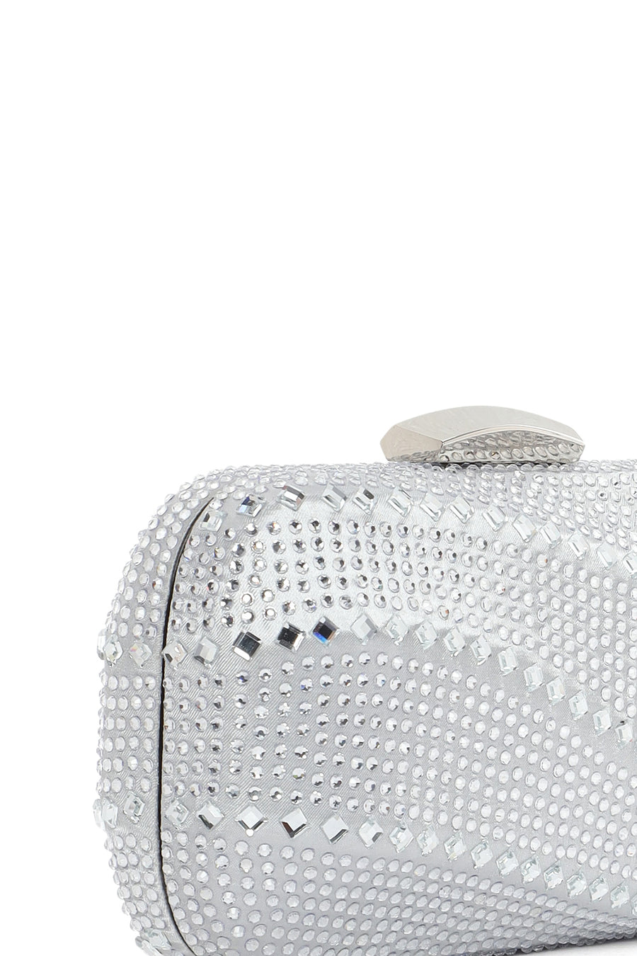 Women's Silver Long Chain Strap Stone Mini Box Evening Bag