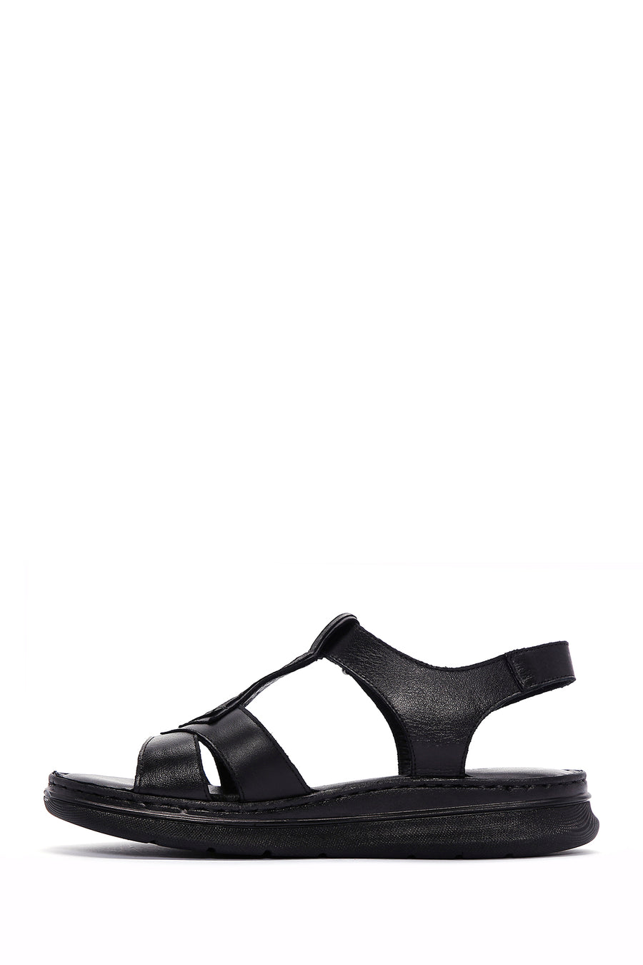 Women's Black Leather Comfort Sandals