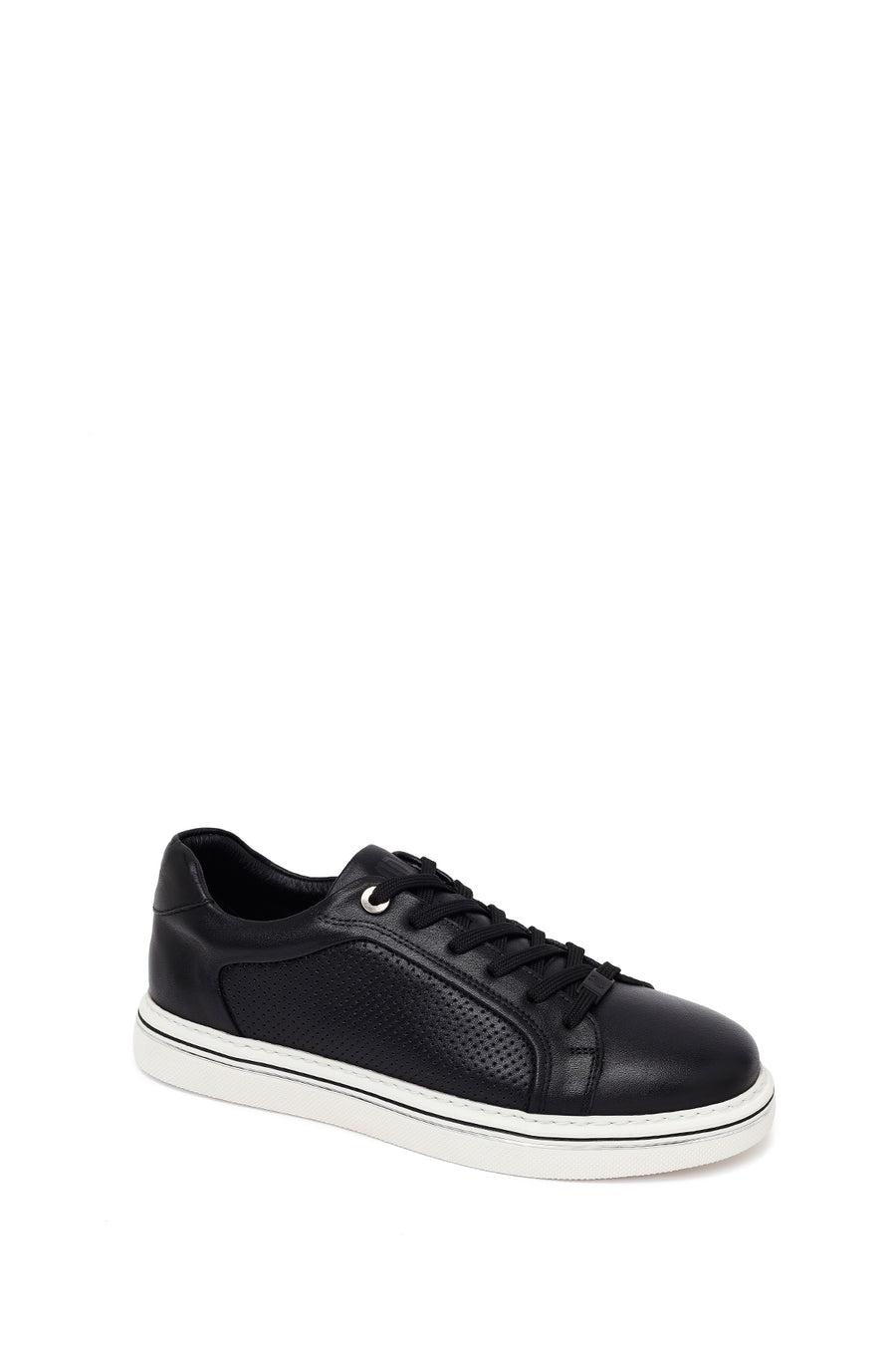 Erkek Siyah Bağcıklı Deri Sneaker