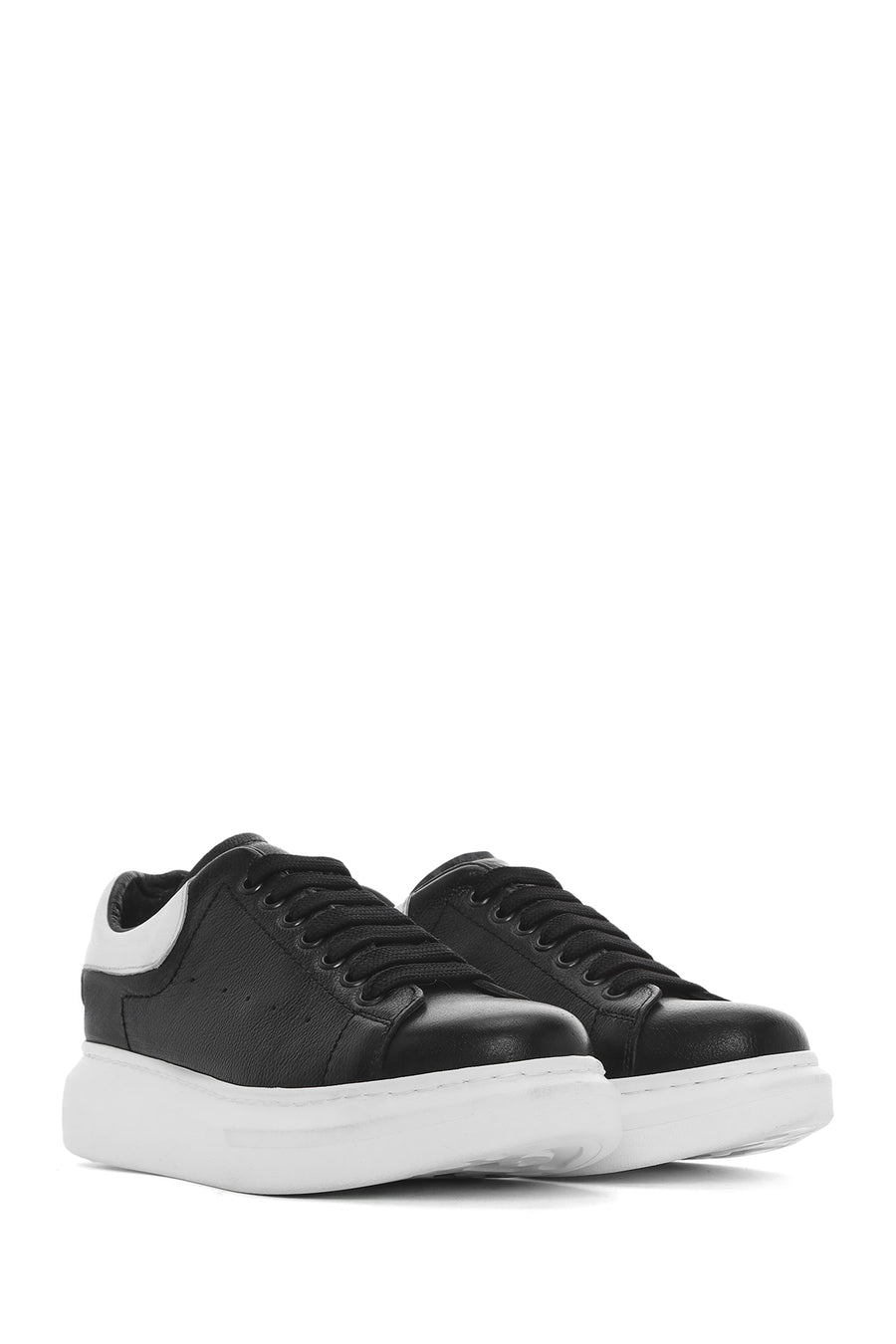 Men's Black Lace-up Thick-Sole Leather Sneaker
