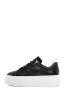 Women's Black Lace-up Thick-Sole Leather Sneaker | Derimod
