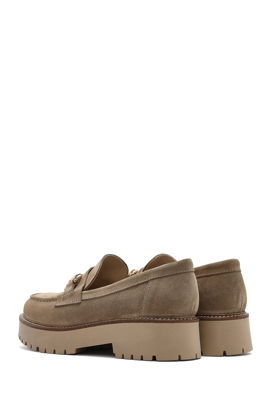 Women's Beige Thick-Soled Accessory Suede Leather Masculine Loafer