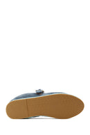 Woman Blue Buckled Fabric Mary Jane Ballerine flats | Derimod
