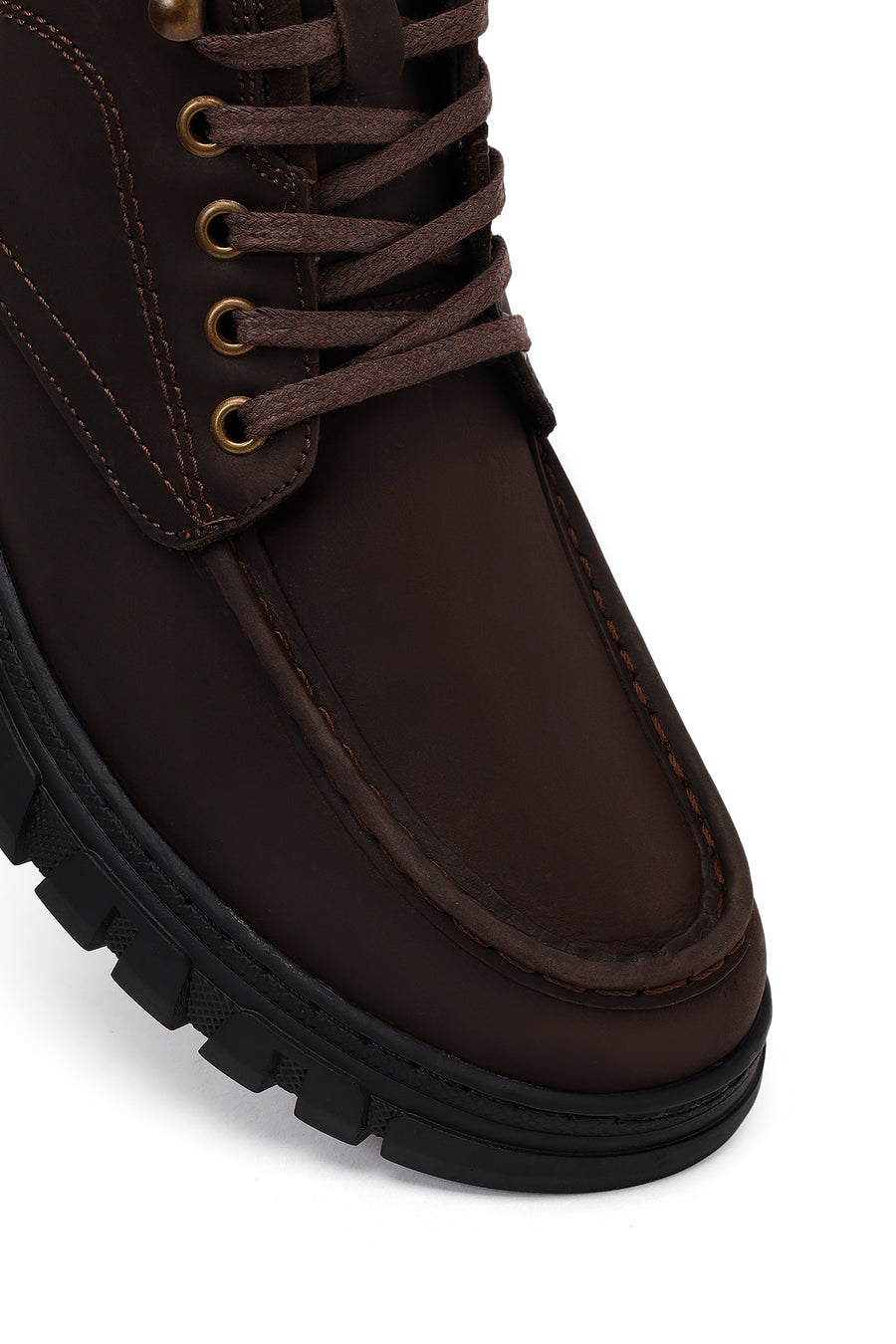 Male Brown Lace-Up Chunky-Soled Nubuck Leather Casual Boots