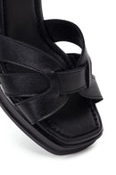 Women's Black Ankle Buckle Thick Heel Leather Sandals | Derimod