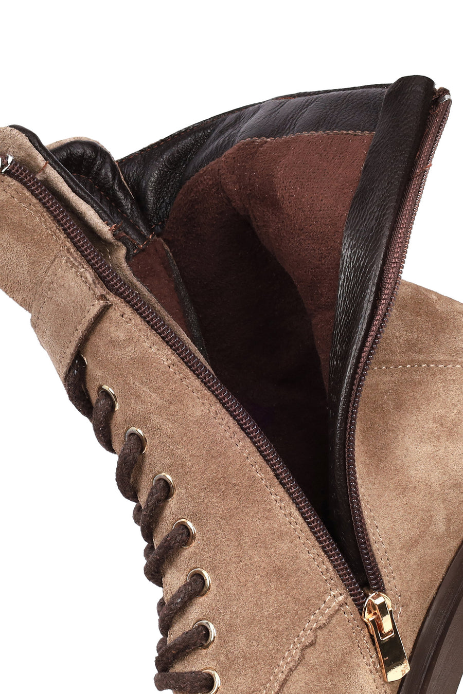 Woman Mink Zip Closure Lace-up Suede Combat Boots