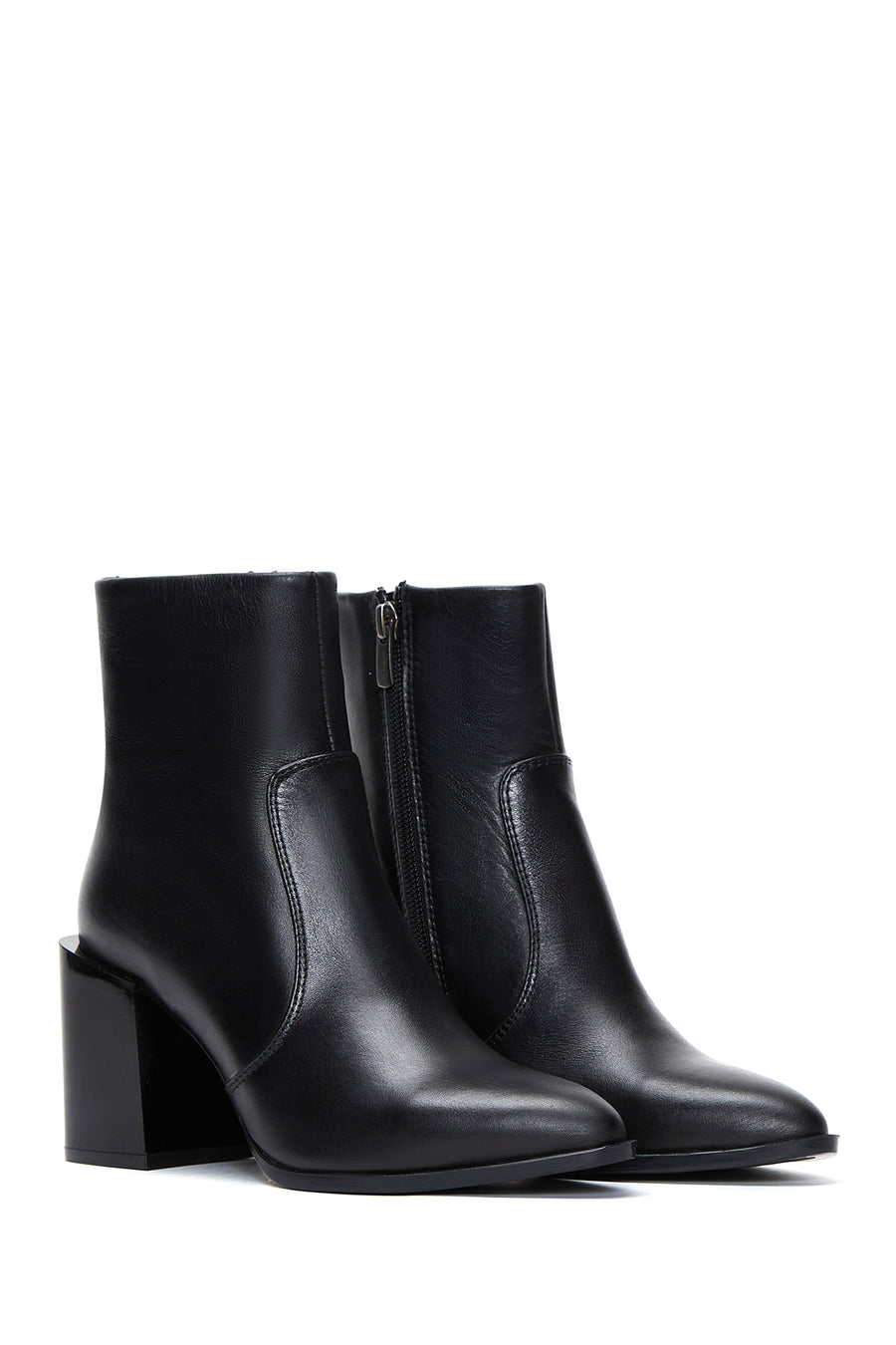 Women's Black Leather Heeled Classic Boots