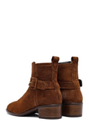 Women's Tan Zippered Short Heel Suede Leather Boot | Derimod