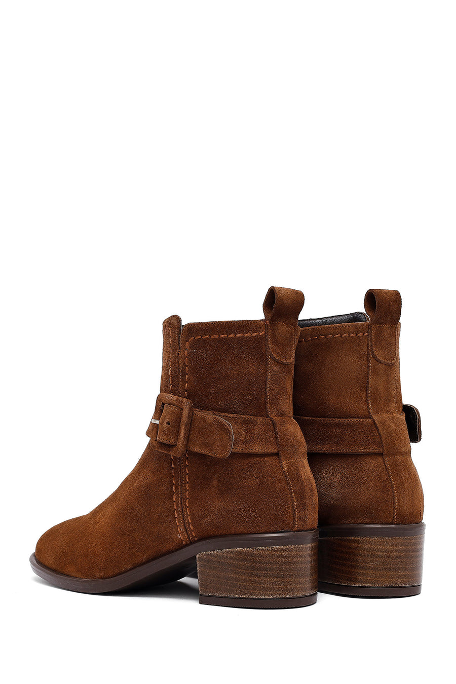 Women's Tan Zippered Short Heel Suede Leather Boot