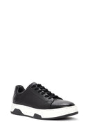 Men's Black Lace-Up Thick Sole Leather Sneakers | Derimod