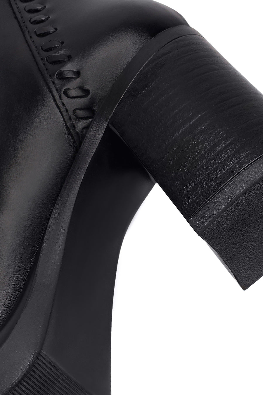 Woman Black Zip Closure Thick-Heeled Leather Boots