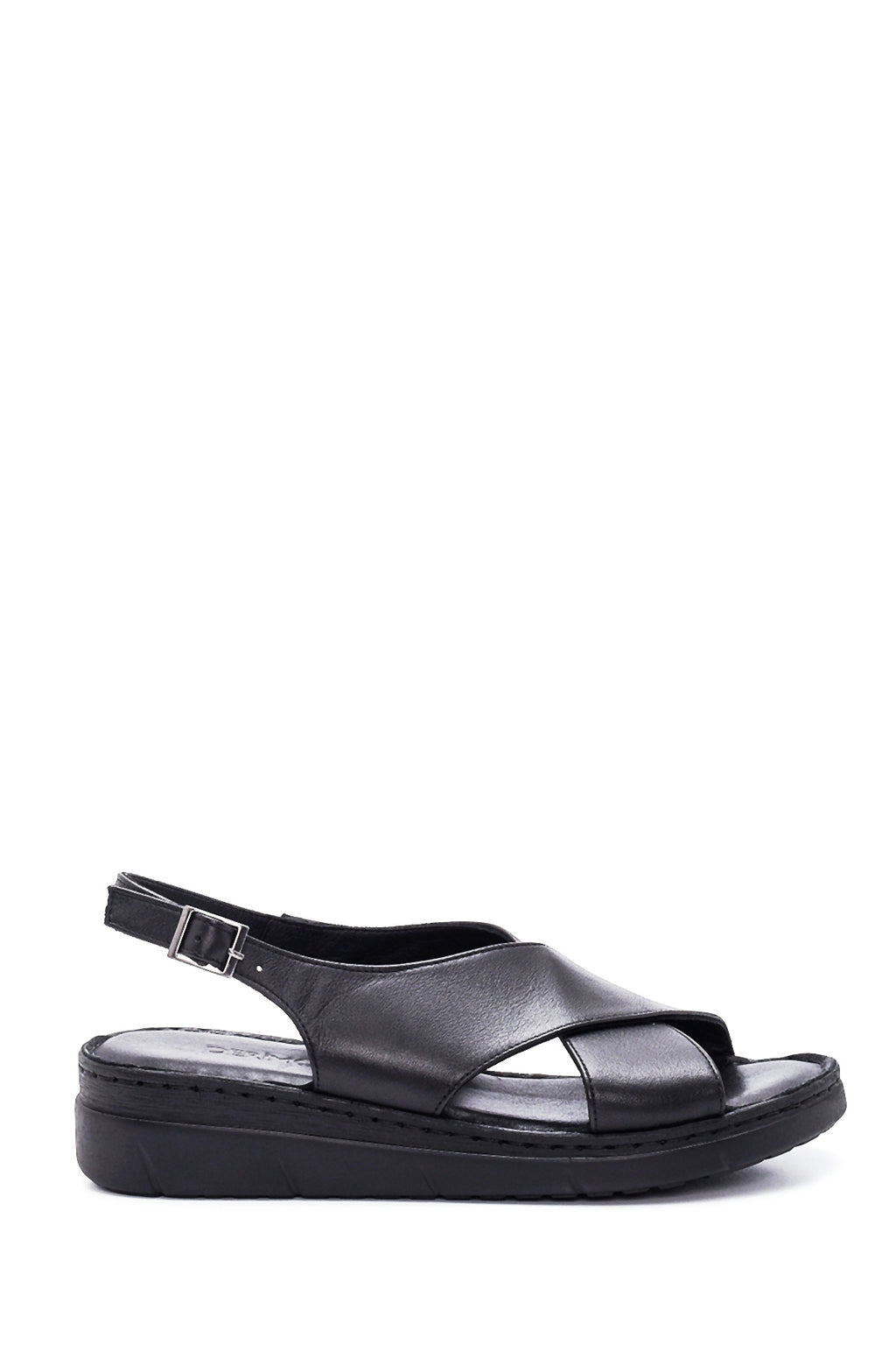 Kadın Siyah Deri Comfort Sandalet